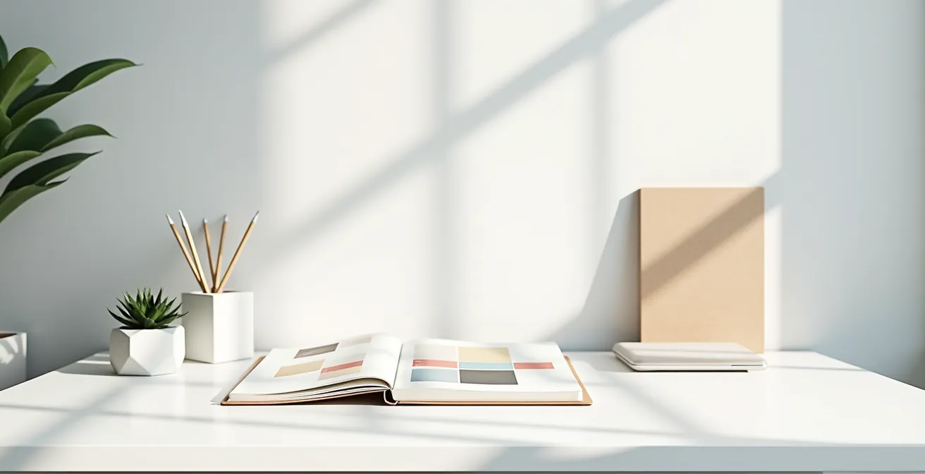 Bureau minimaliste avec carnets et outils d'organisation professionnelle